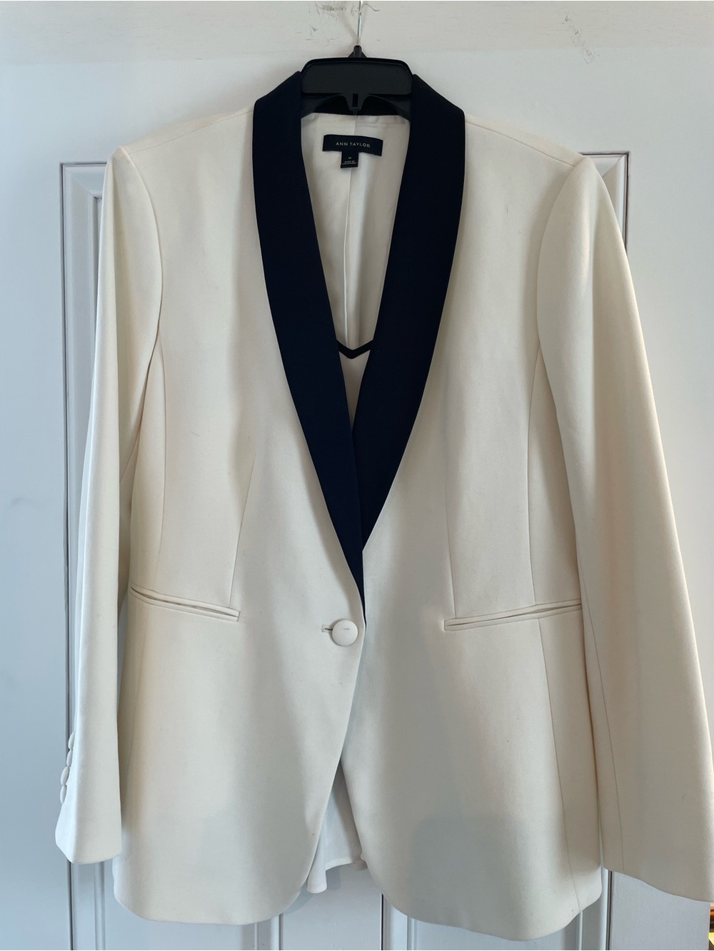 Ann Taylor Cream Blazer with Black Shawl Collar and Matching Camisole